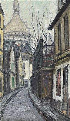 Jean Finazzi : Old street of Montmartre with the dome of the Sacré-Coeur {Paris]