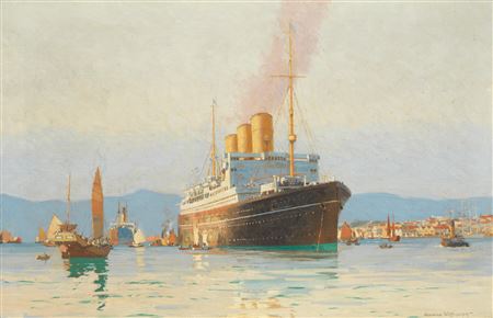 Norman Wilkinson : The Canadian Pacific liner Empress of Canada lying in Hong Kong harbour