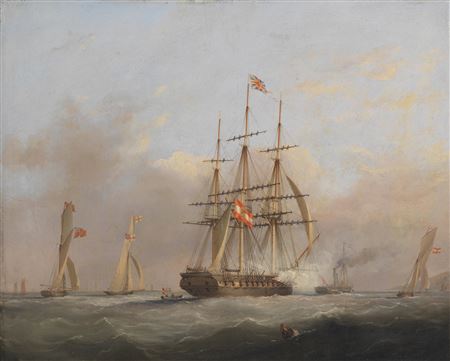 Nicholas Matthew Condy : 'The Bellona Commanded by H.I.H. The Archduke Frederic of Austria leaving Plymouth Sept 16th 1842 accompanied by Admirals Sir David Milne & Sir S.Pym. & T. Fox Junr Esqr Austrian Consul'