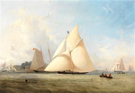 Thomas Sewell Robins : Studies of the cutter yacht Cygnet, one showing her beating Vision at the Southampton Regatta in 1848; the other with Cygnet winning the Queen's Cup at Cowes in 1849