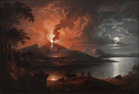 Sebastian Pether : Vesuvius erupting by moonlight