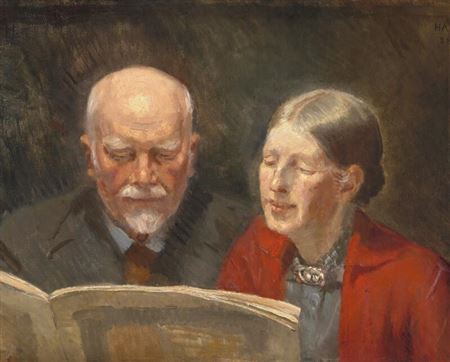 Helga Ancher : Double portrait of Anna and Michael Ancher, the artist's parents reading together