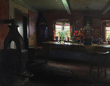 Valdemar Kornerup : Interior of a peasant living room