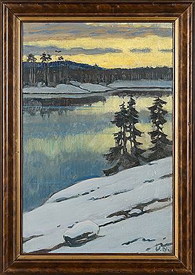 Vaino Blomstedt : Winter landscape at twilight