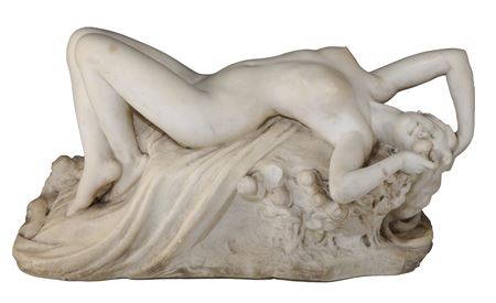 Constantino Barbella : A reclining female nude among roses