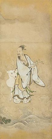 Kano Tsunenobu : Queen mother of the west and Dongfang Shuo (a pair of 6-panel byobu screens)