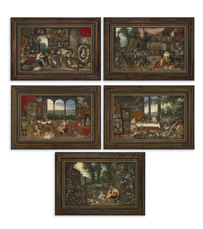 Jan (The Younger) Brueghel : The Five Senses: Sight, Touch, Hearing, Taste and Smell