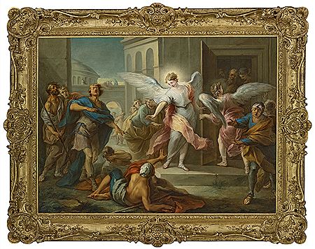 Carle Van Loo : The Blinding of the Inhabitants of Sodom