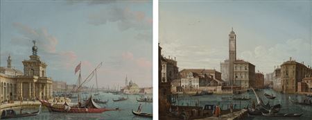 Pietro Bellotti : Pair- Venice with the Punta della Dogana, looking East towards the Doge's Palace; and Venice with the Grand Canal, S. Geremia and the entrance to the Cannaregio