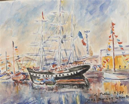 Yves Becon : Le Belem in Le Havre (boats in port)