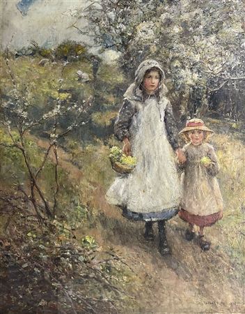 Rowland Henry Hill : 'April' - The Primrose Gatherers