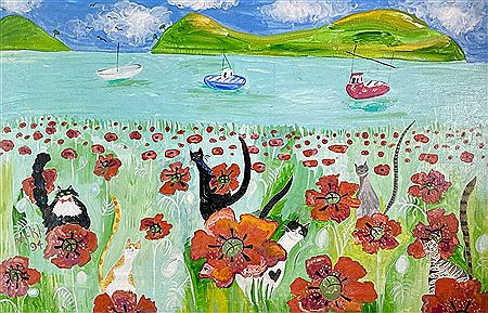 Lester Sutcliffe : Poppy Field Cats