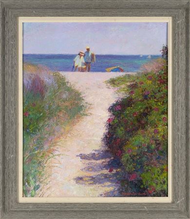 Heather Braginton-Smith : Path to the beach lined with beach roses