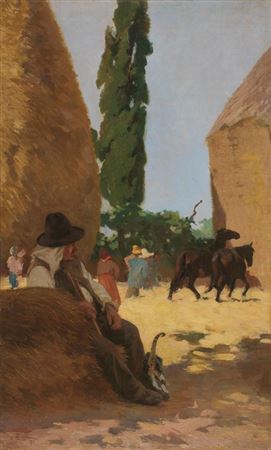 Francesco Gioli : LA BATTITURA DEL GRANO - IL NONNO BISTA, 1879