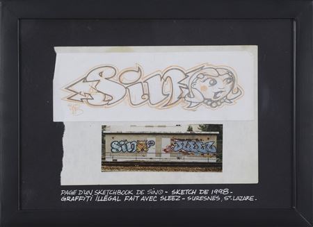 Sino : Sketch of 1998 - Illegal graffiti made with Sleez, Suresnes, St Lazare 1998