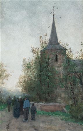 Joseph Hendrikus Neuhuys : Sur le chemin de l'église, Laren