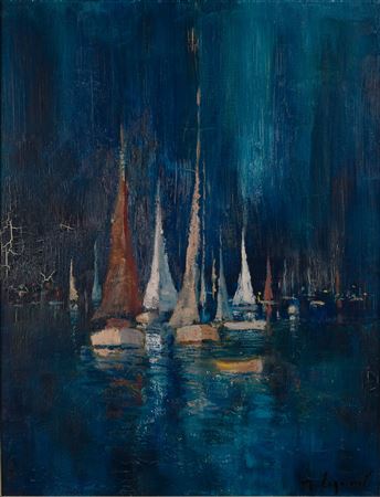 Maurice Legrand : 'The sailboats of the night, Sainte-Maxime'