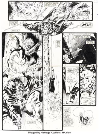 Andy (Andrew) Kubert : Andy Kubert and Matthew Ryan X-Men #33 Double Page Spread 16-17 Original Art (Marvel, 1994)