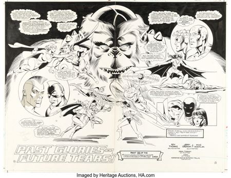 Jerry Ordway : Jerry Ordway and Mike Machlan Infinity, Inc. #7 Double Splash Page 2-3 Original Art (DC, 1984)