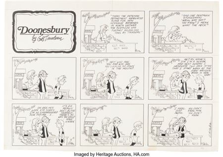 Garry (Garretson) Beekman Trudeau : Garry Trudeau Doonesbury Sunday Comic Strip Original Art dated 6-4-72 (Universal Press Syndicate, 1972)