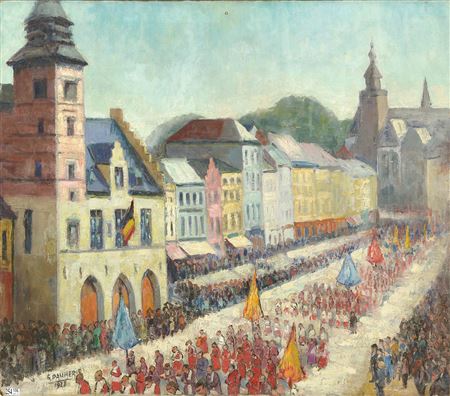 Georges Daumerie : 'Day of procession in Binche'