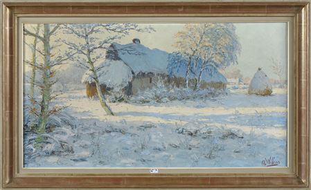 Charles Wellens : The snowy farmhouse