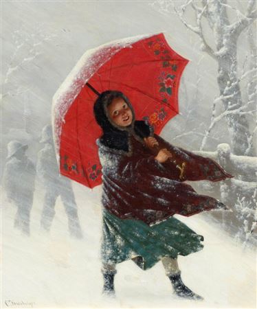 Carl Kronberger : A girl in snow.