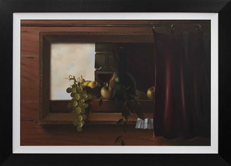 Mike Woods : TROMPE L'OEIL WITH GLASS OF WINE