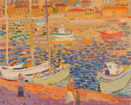 Constantin Polastri : Boat harbor in Ticino, 1981.