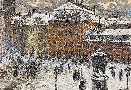 Gerda Wallander : Riddarhustorget i snöyra, Gamla Stan i Stockholm