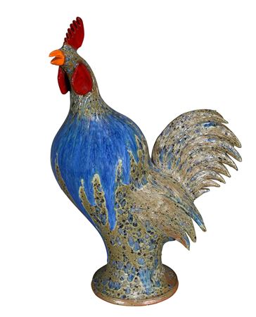 Charlie West : Blue Over Speckled Green Glaze Rooster