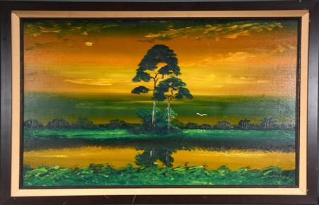 Issac Knight : Inlet With Yellow and Orange Sky. Highwayman. 1979.