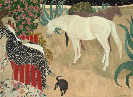 Susan Bright Lautmann Hertel : Horses in the Garden