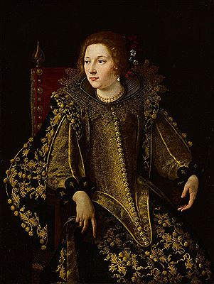 Artemisia Gentileschi : Portrait of a seated lady, three-quarter length, in an elaborate and gold-embroidered costume, possibly Caterina Savelli, Principessa di Albano