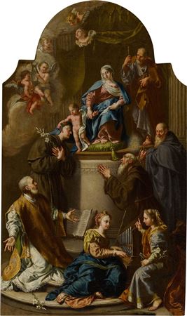 Anton Kern : Holy Family with a Deacon, Saints Anthony of Padua, Cecilia, Francis of Paola, Apollonia, and Anthony Abbott, with Two Musical Angels and Three Seraphs