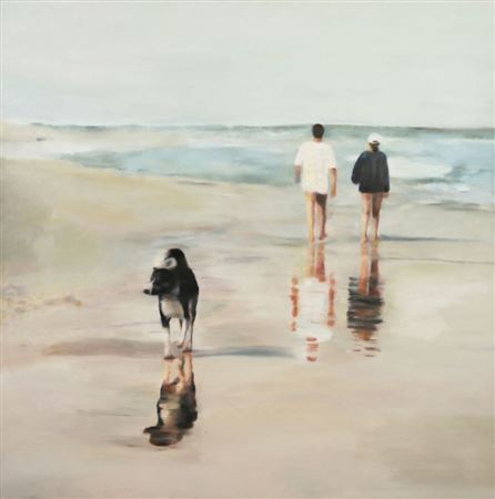 Orly Maiberg : Figures and a Dog on the beach, 1998