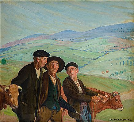 Gerardo Alvear : 'Cantabrian peasants with oxen in landscape'