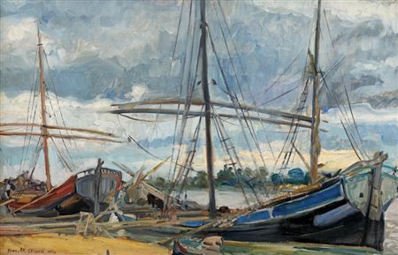 Jean Alexander Steriadi : Boats in Deauville Harbour. [1913]