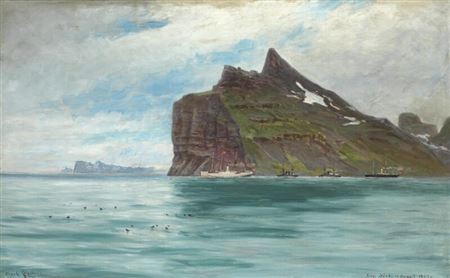 Carl Ludwig Thilson Locher : View from Cape North, Iceland, from the Royal Danish Journey of 1907 with the steamship “S/S Birma”