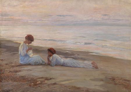 Knud Erik Larsen : “Unge Piger ved Stranden”. Young girls on the beach