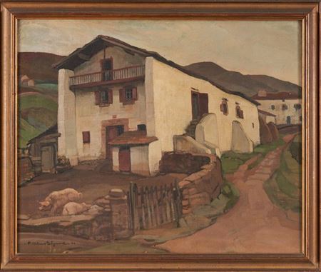 Pierre Albert Begaud : The Basque farm with pigs