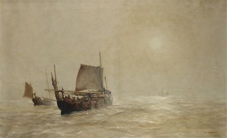 Jean M E Lavezzari : Fisherman's boat in gray weather