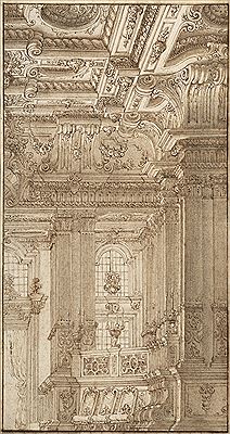 Ferdinando Galli Bibiena : Projet d'intérieur pour une église baroque (recto) ; Éléments de cacul d'architecture (verso)