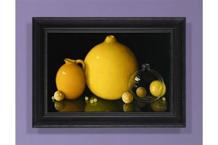 Carlos Laharrague : STILL LIFE OF YELLOW JUG, VASE AND GRAPES