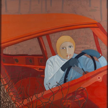 Ewa Kuryluk : Self-portrait with a cigarette ('In the car I'), 1975