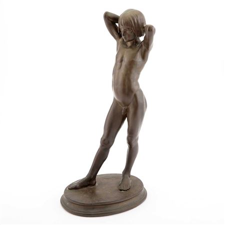 Robert Saake : Patinated Bronze Figure of a Nude Boy