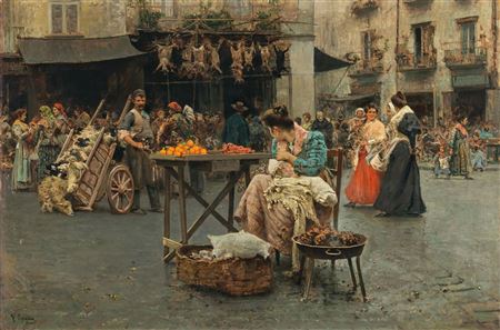 Vincenzo Caprile : A Market Scene in Naples