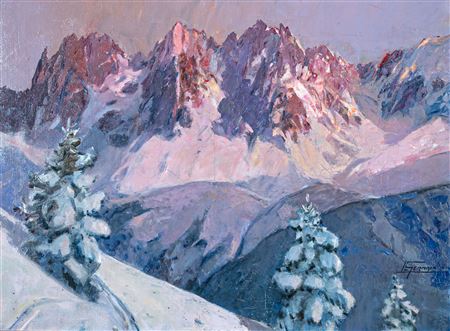 Louis Germain : The Needles of Chamonix at dusk