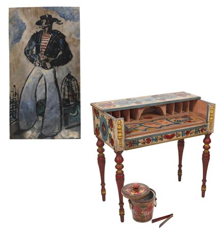 Peter Hunt : Desk With Painted Decoration Of Hearts And Flowers