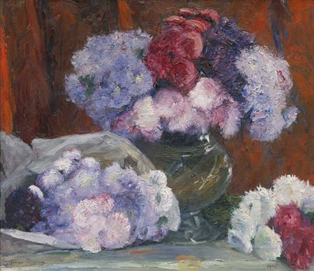 Georges Mosson : White, purple and red chrysanthemums